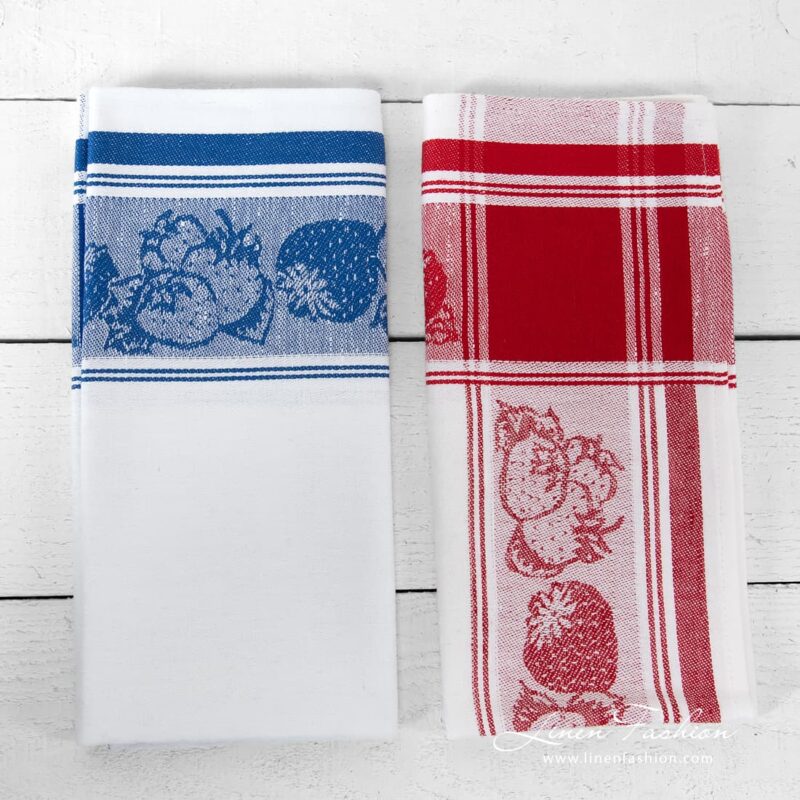 White kitchen towels with strawberries