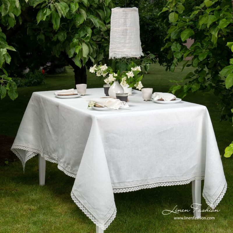 White linen tablecloth, nora.