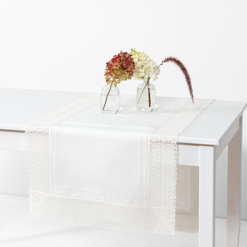 VEILA white linen table runner