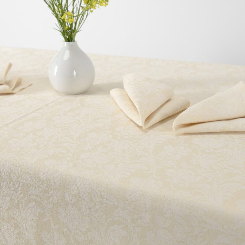 Cream floral linen cotton tablecloth, floral pattern