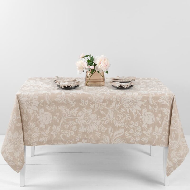 brown flower half linen tablecloth