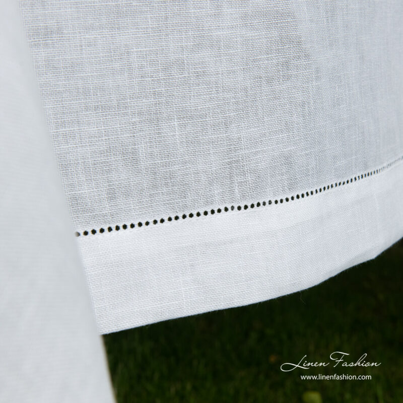 White linen tablecloth border with hemstitch