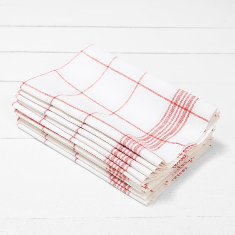 linen towel set red checks