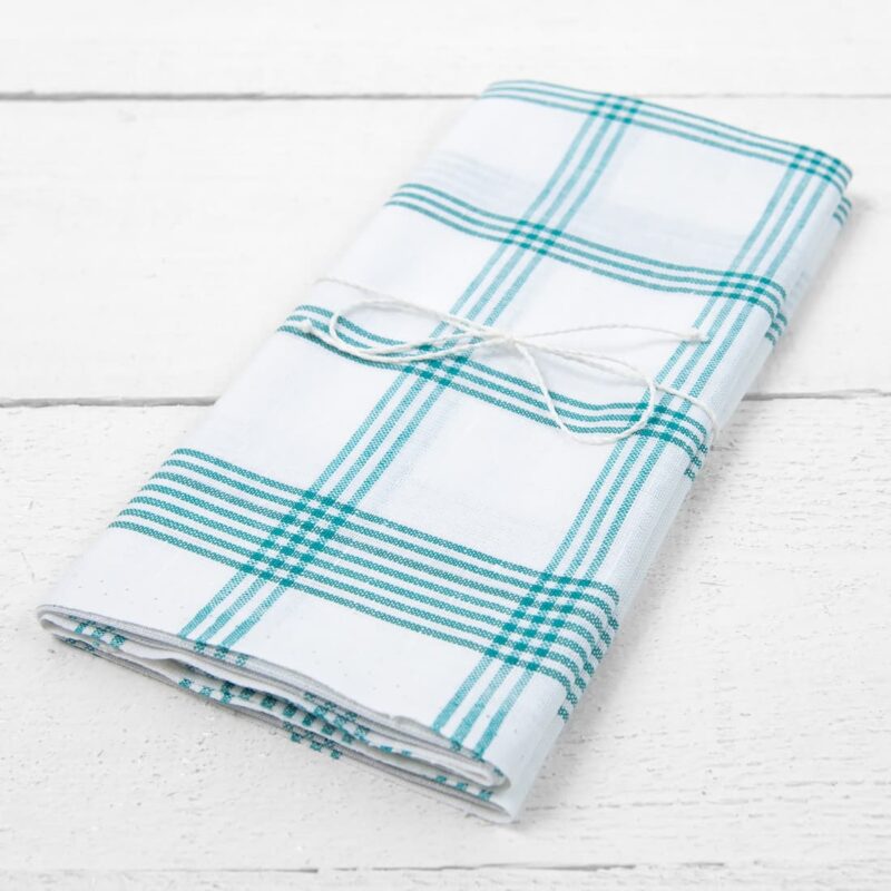 linen cotton towel white with green checks
