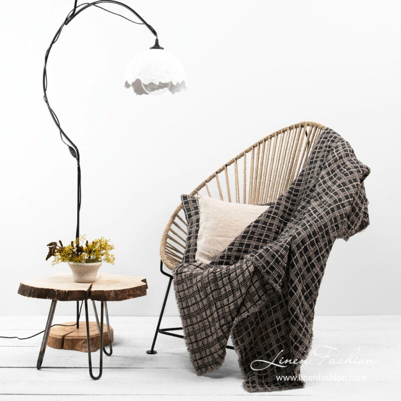 Grey checked linen blanket