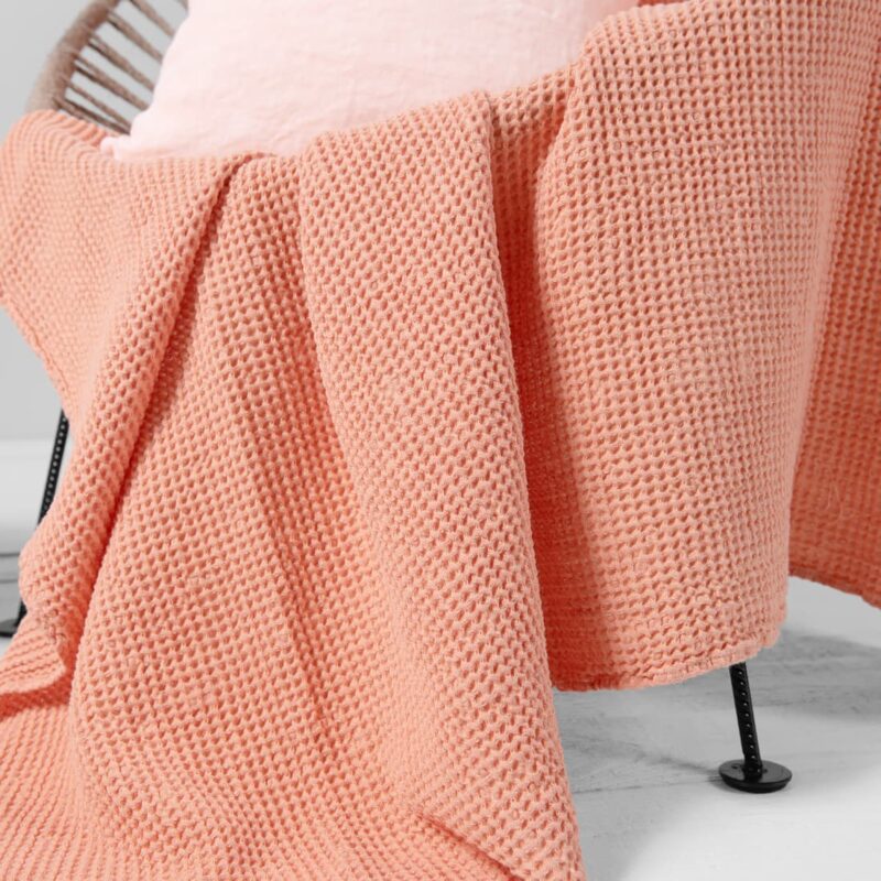 linen cotton peach blanket waffle