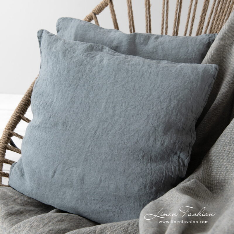 linen grey blue blanket with cushion cover from graffiti collection.