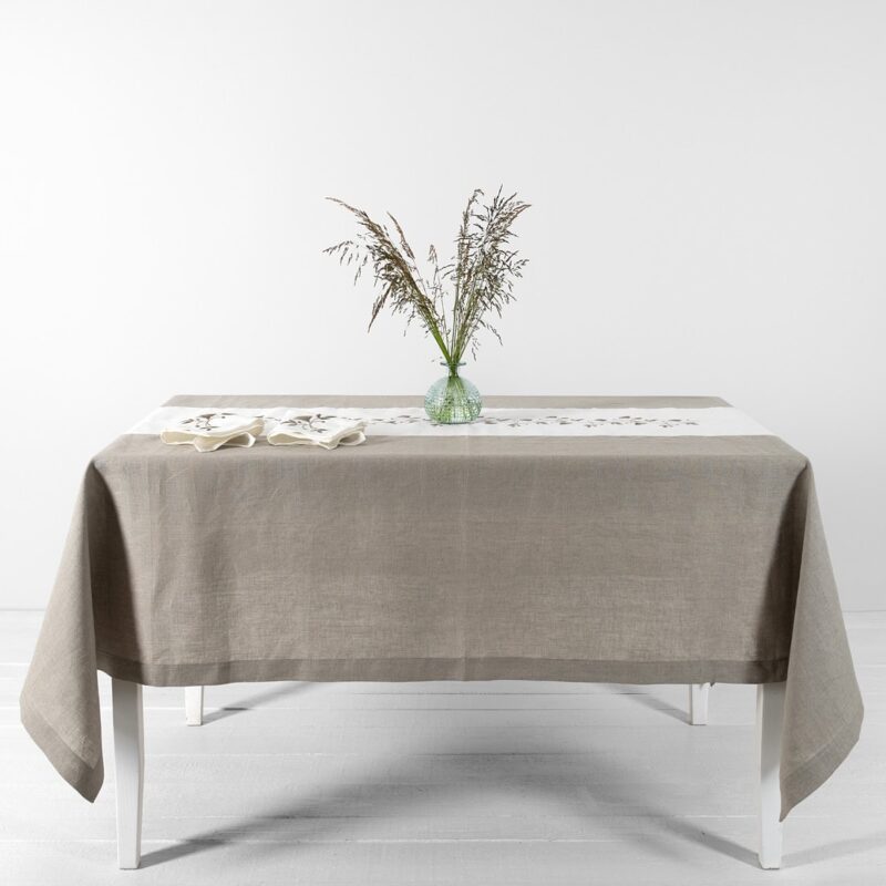 Natural linen tablecloth with white middle