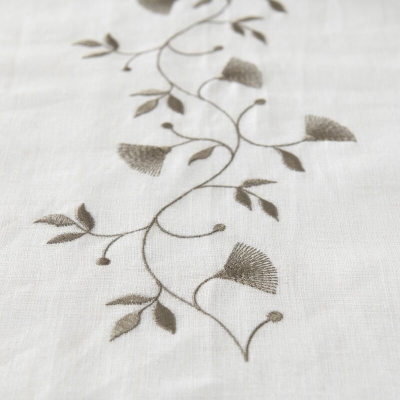 Floral motif stitching on white