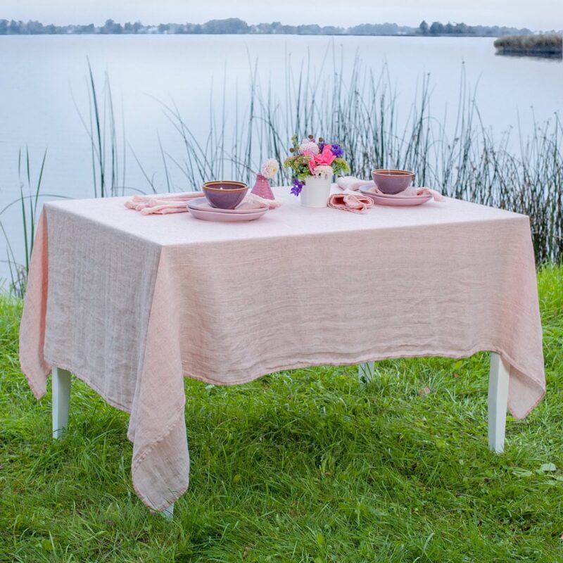 Pink linen tablecloth