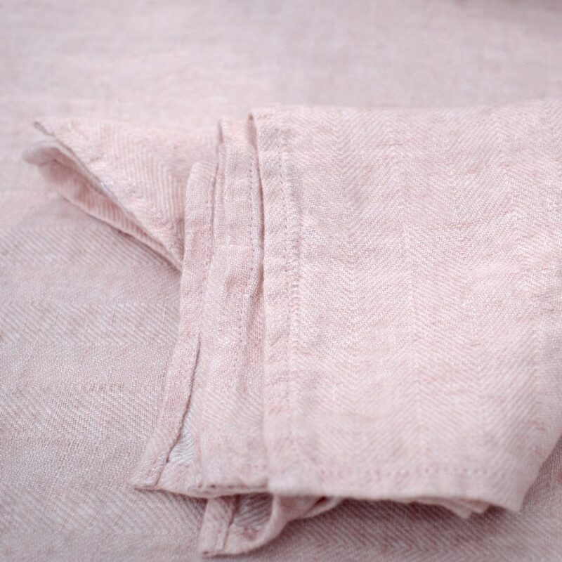 Pink linen napkin, herringbone pattern