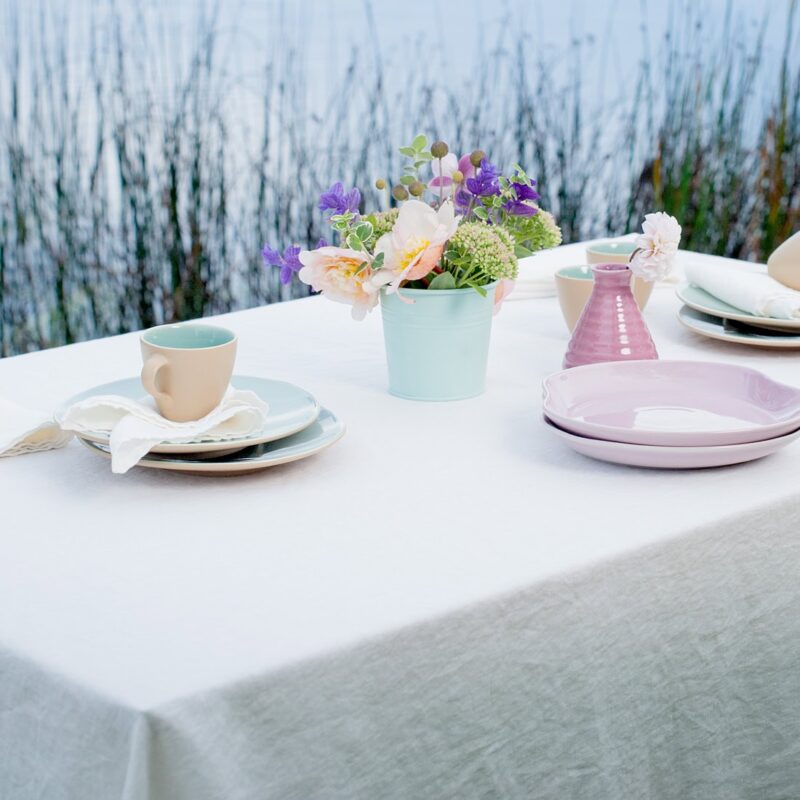 Off-white linen tablecloth, washed fabric