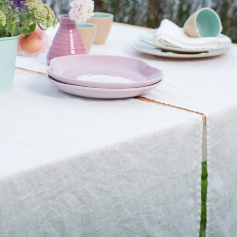 Off-white linen table runner, plain weave
