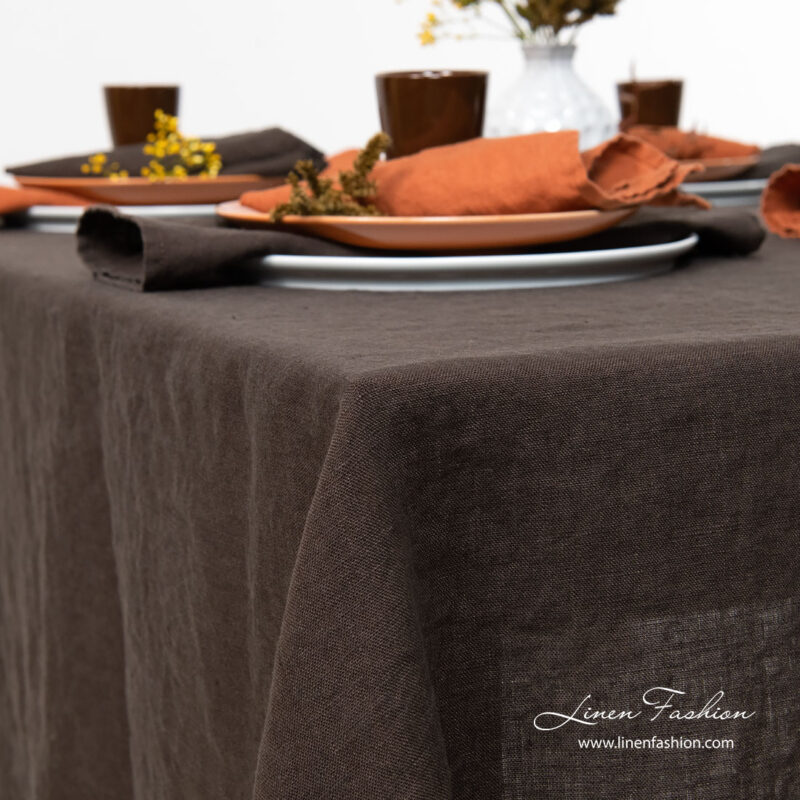 Dark brown linen tablecloth, washed