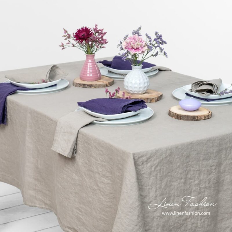 Linen tablecloth in brownish grey color, gamma.