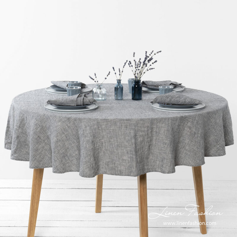 Washed linen blend dark grey round tablecloth