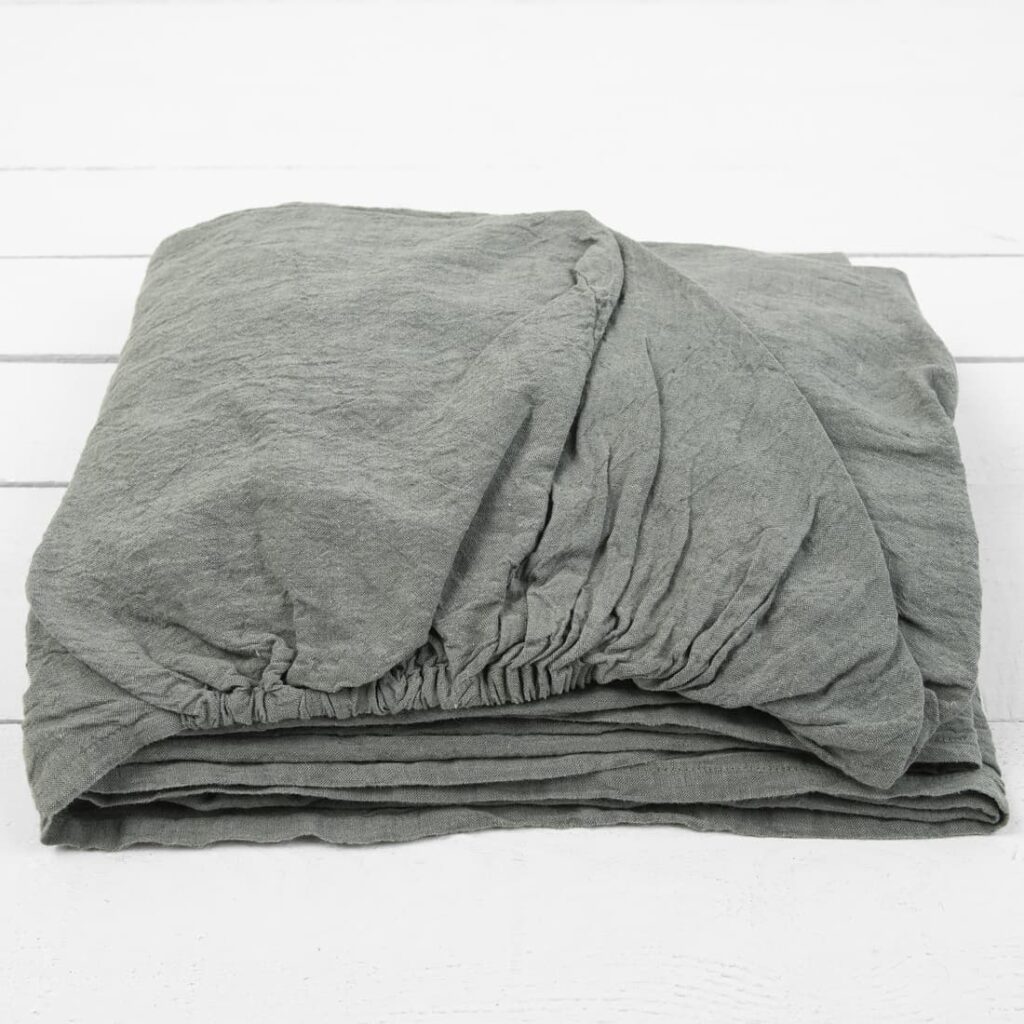 grey green linen fitted sheet