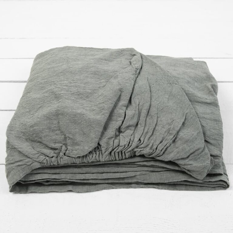 grey green linen fitted sheet