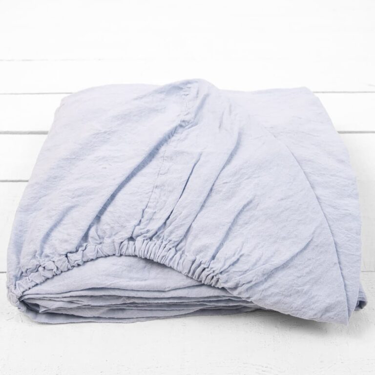 light blue linen fitted sheet