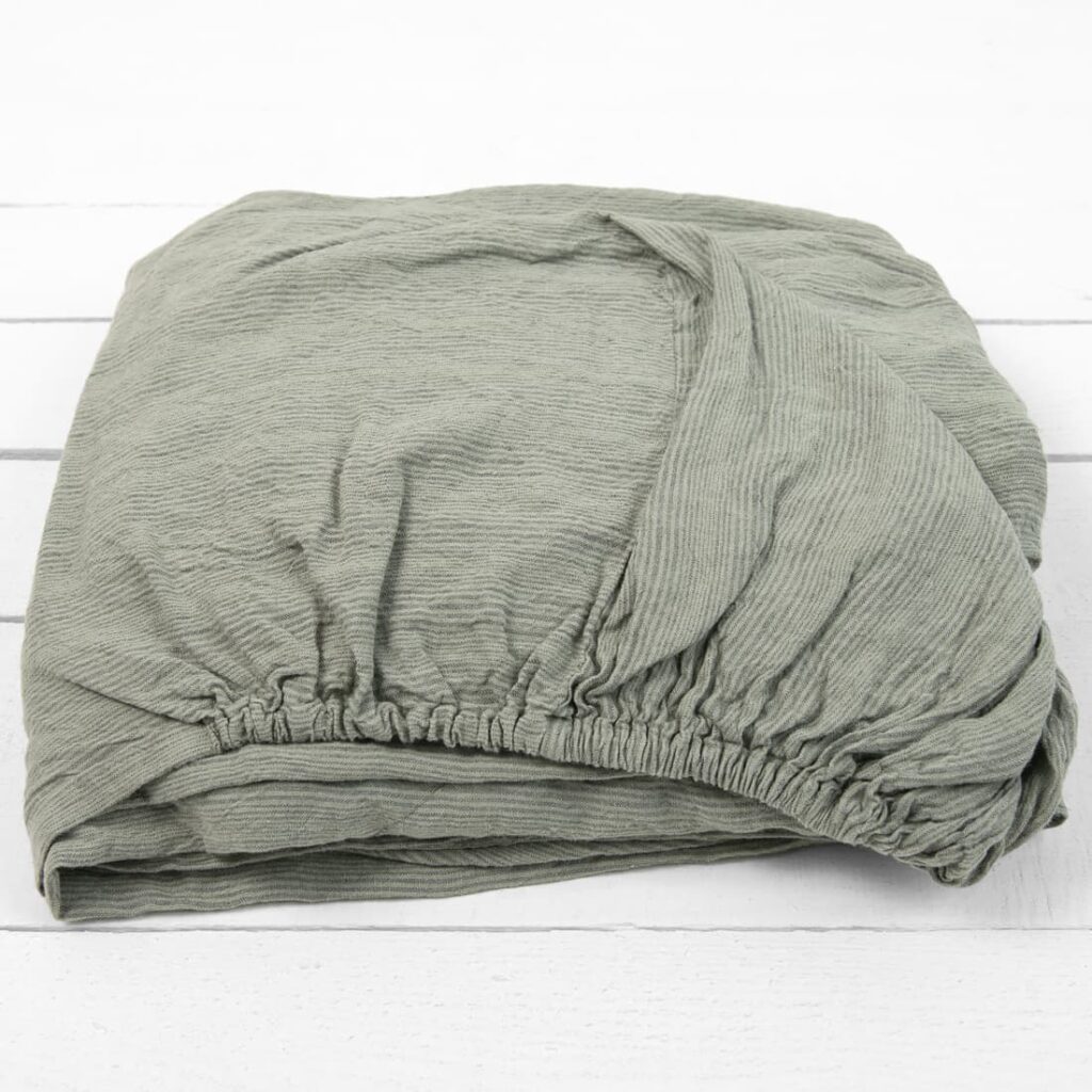 linen striped green fitted sheet