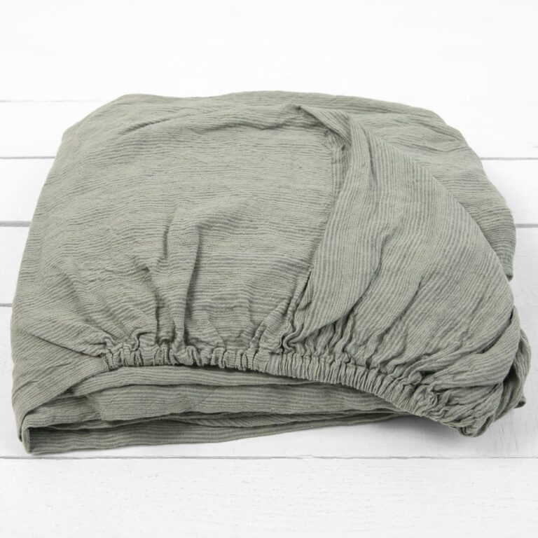 linen striped green fitted sheet