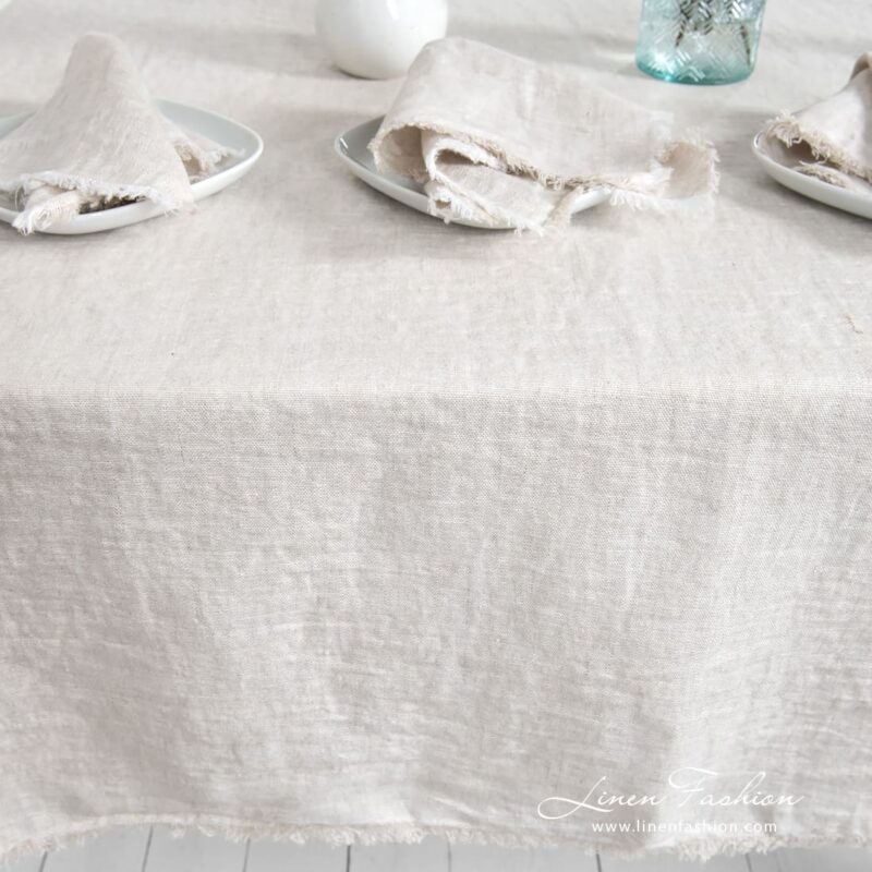 MANTIS light grey linen tablecloth, specially washed fabric