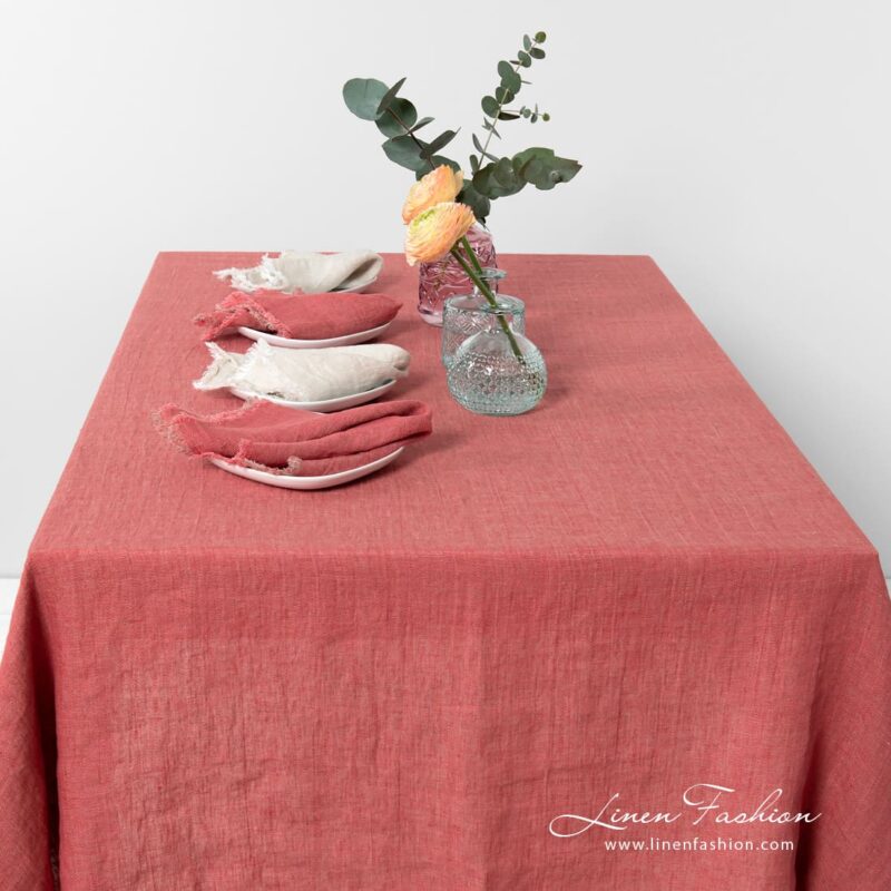 MANTIS red linen tablecloth with matching napkins