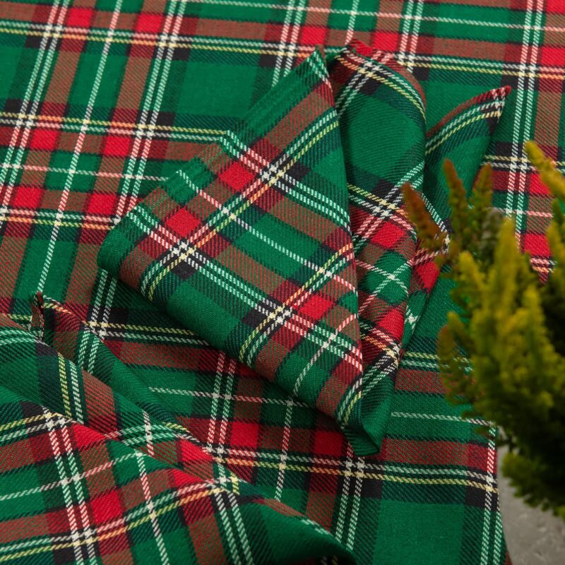 Linen cotton round/oval checked green tablecloth napkin