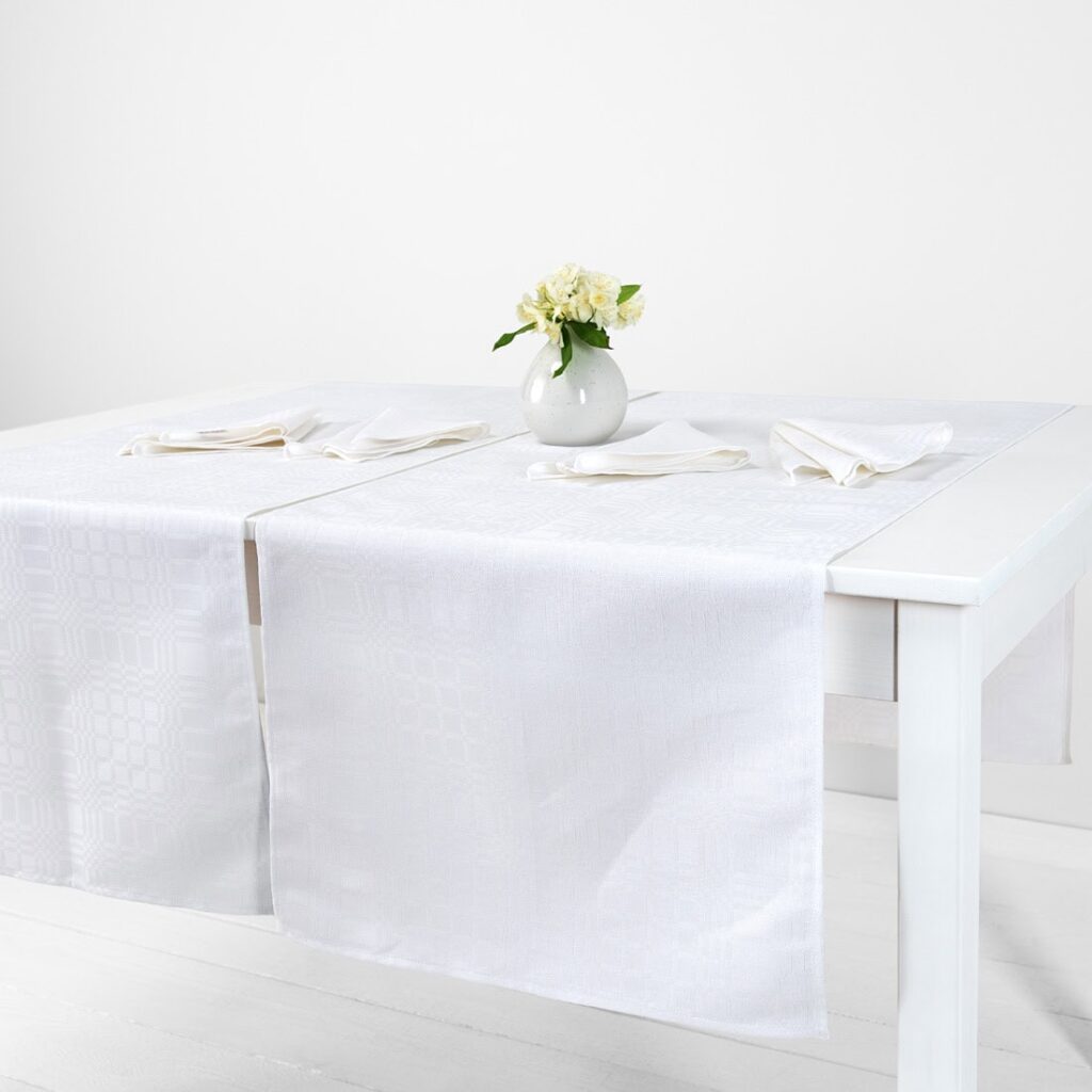 White linen cotton table runner