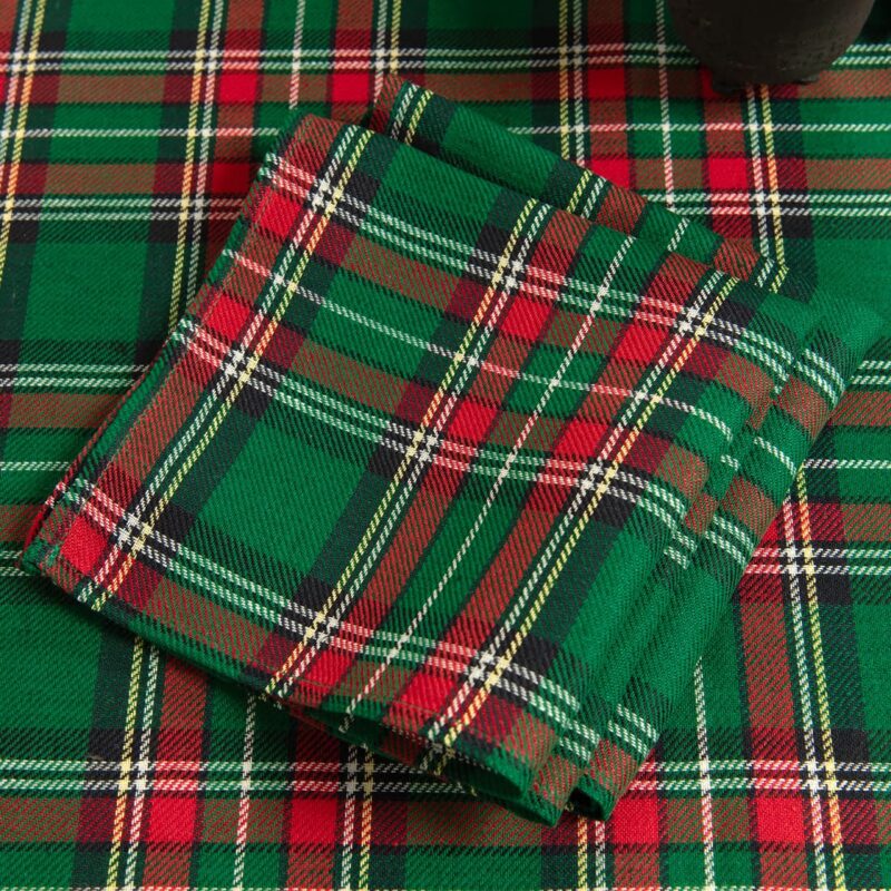 Linen cotton checked green napkin main