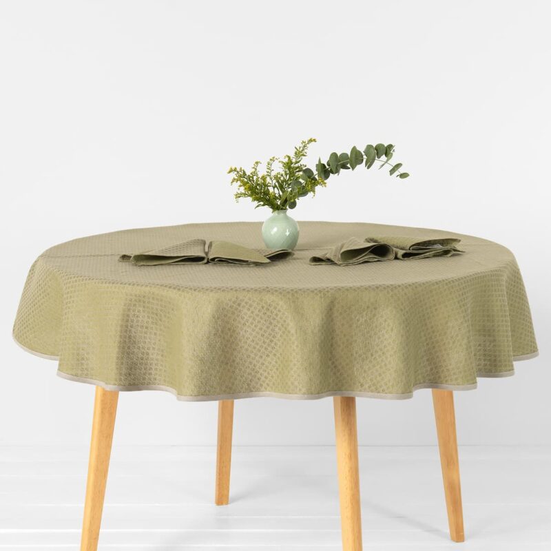 Round/oval linen cotton white tablecloth
