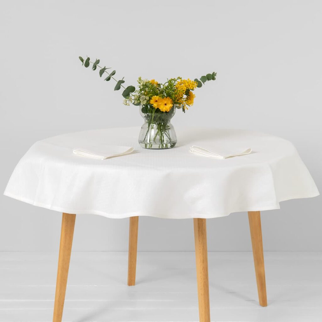 Round/oval linen cotton white tablecloth, main