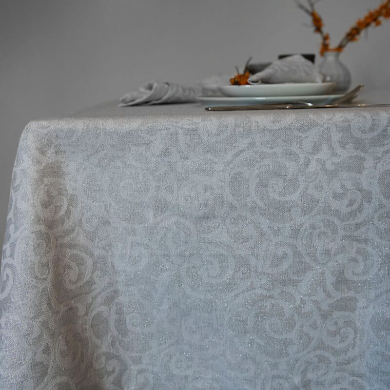 ATLANTA light grey linen tablecloth with silver lurex
