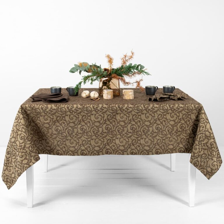 linen cotton brown jacquard tablecloth.