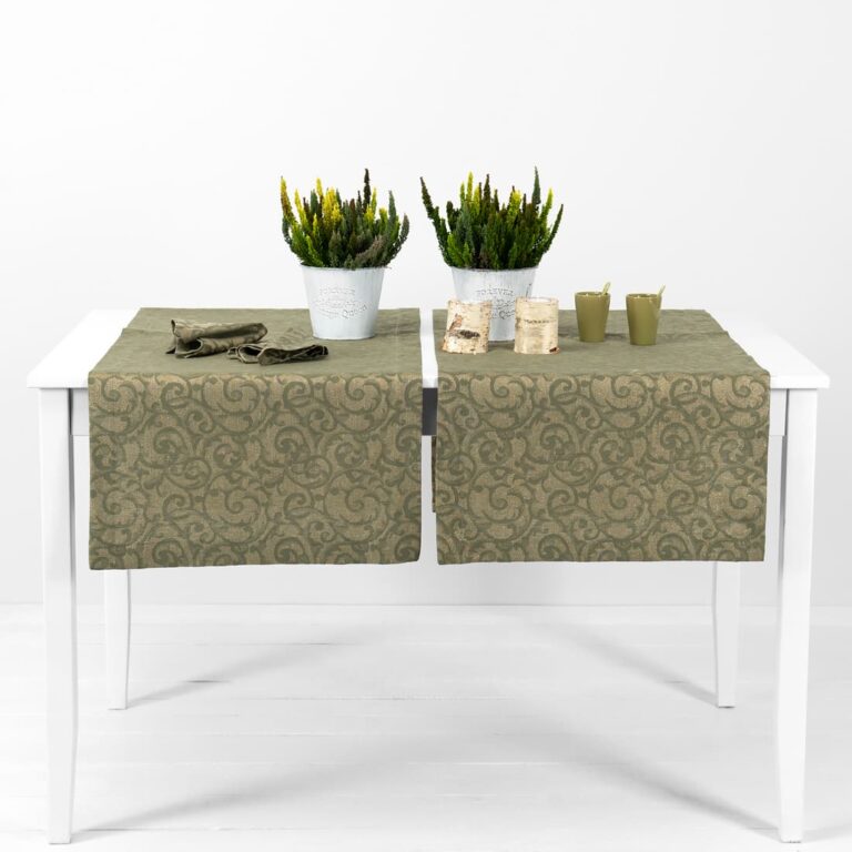 linen cotton olive jacquard runner.