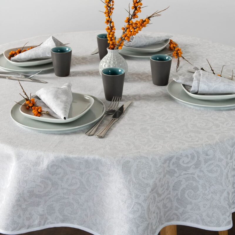 ATLANTA round linen tablecloth in jacquard