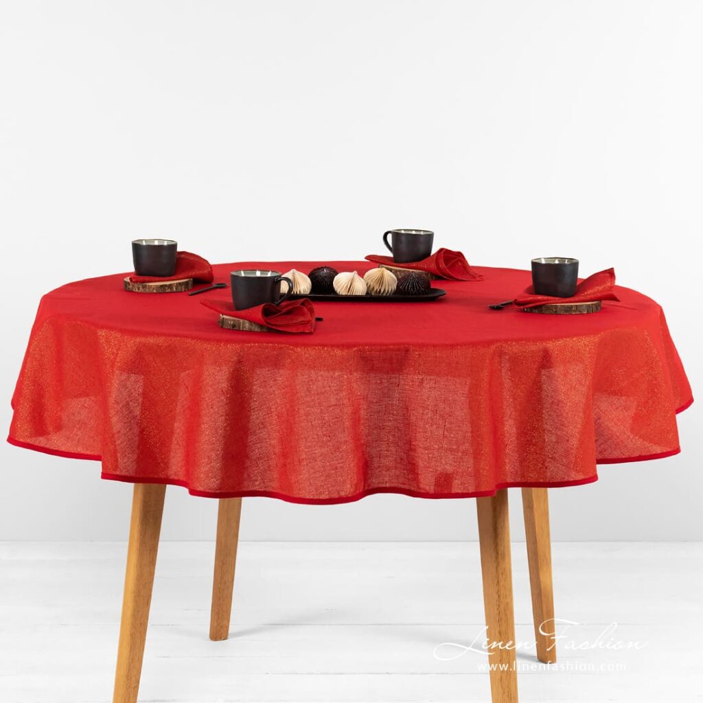 Round red linen tablecloth Donna.