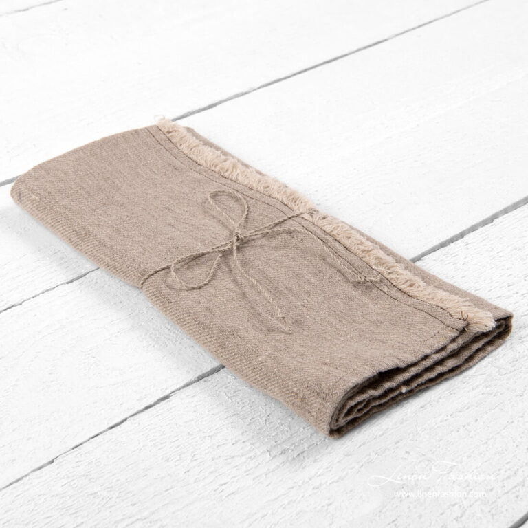 Natural linen kitchen towels with fringes