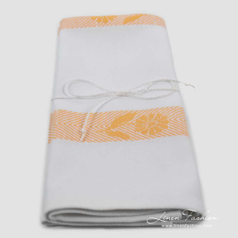 linen cotton white yellow towel with flowers.