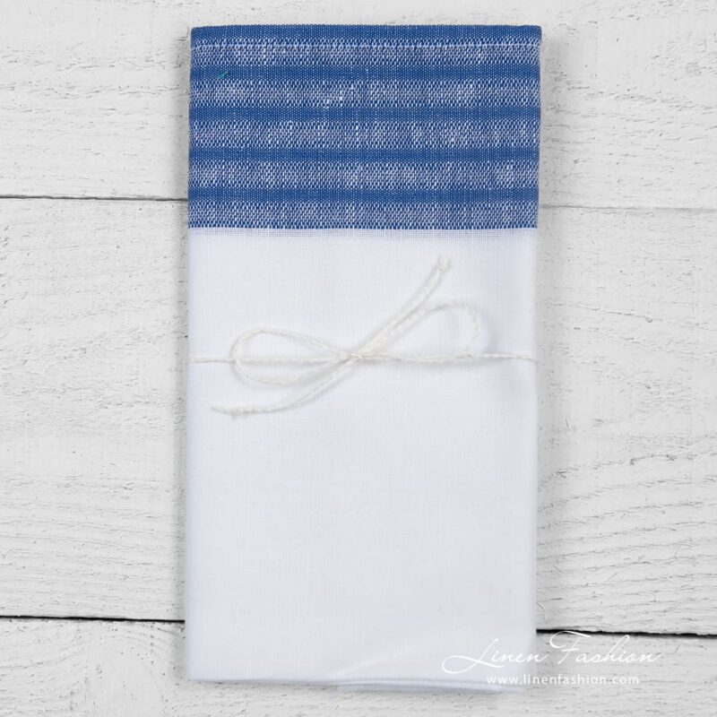 Optical white linen kitchen towel with blue stripes