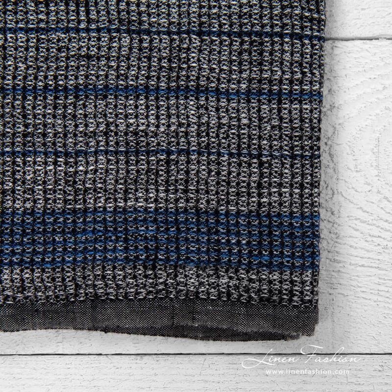 Linen black towel with blue stripes