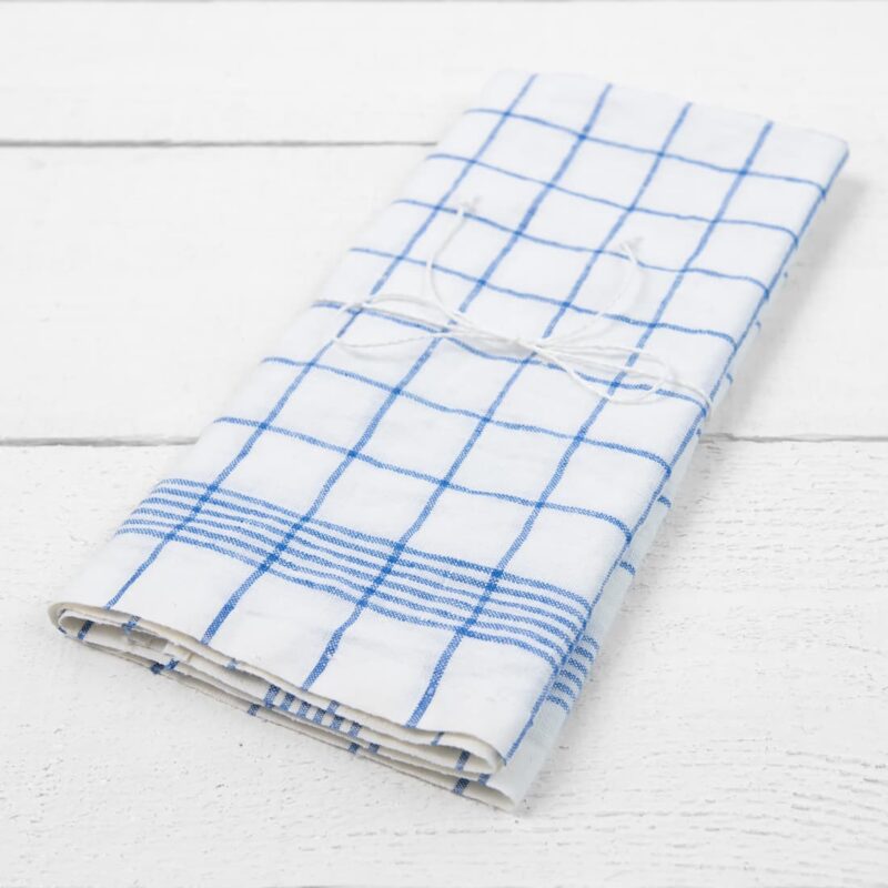 linen towel white with blue checks