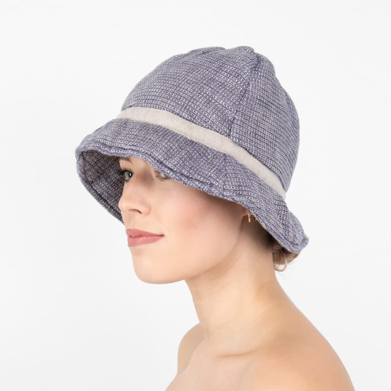 blue linen sauna hat