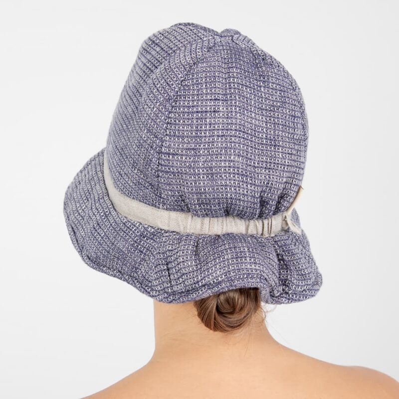 blue linen sauna hat from backside