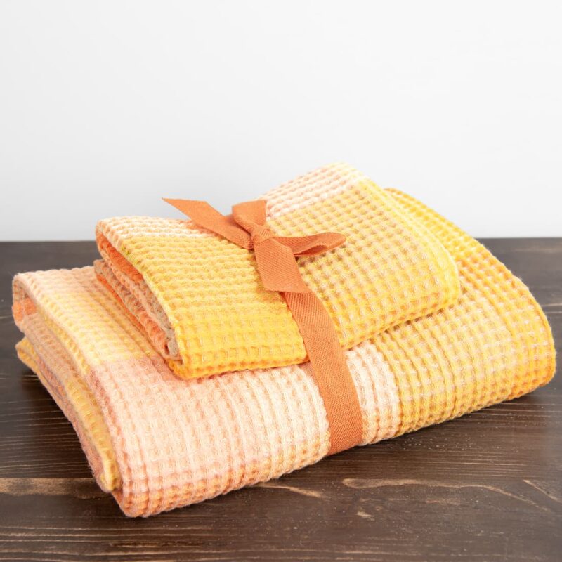 linen orange bath towel, in sets.