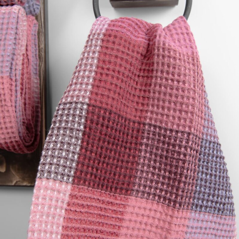 linen lilac bath towel, waffle structure.