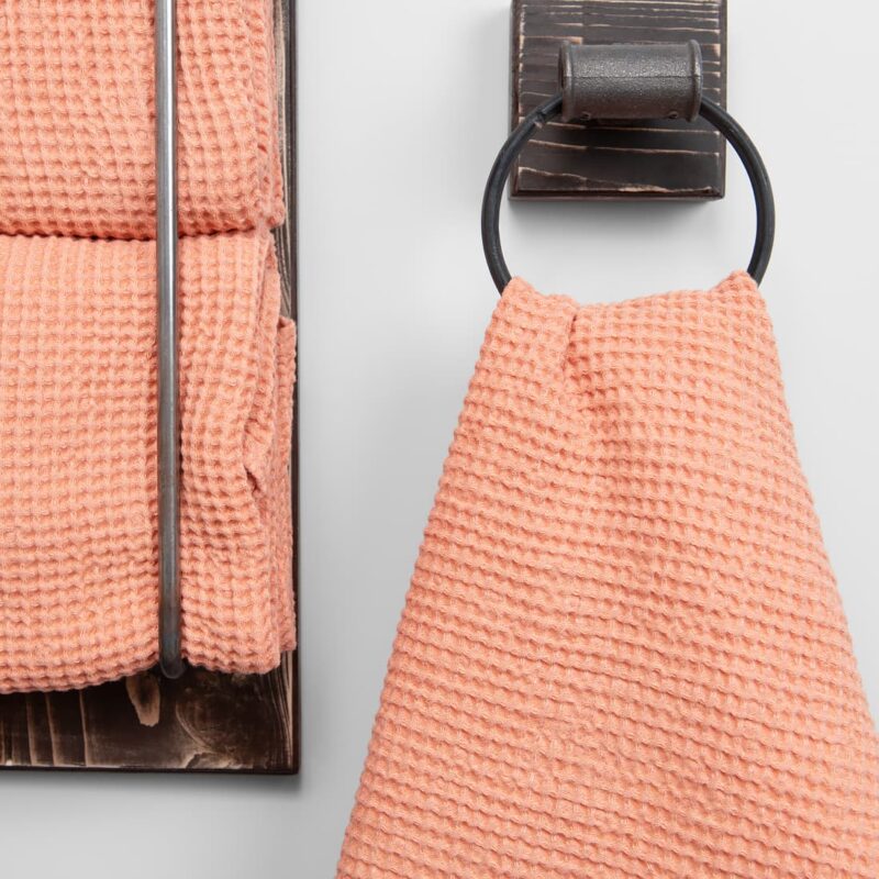 linen cotton bath towel peach, washed.