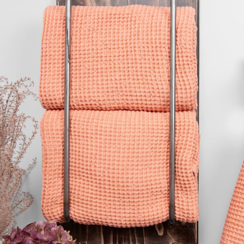 linen cotton bath towel peach, big size.