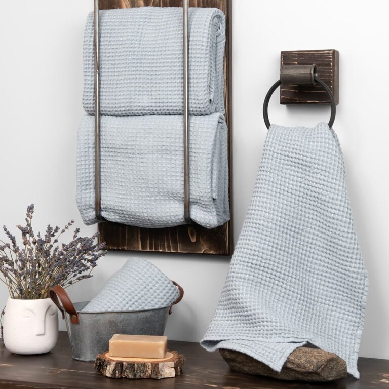 Linen cotton blue waffle towel