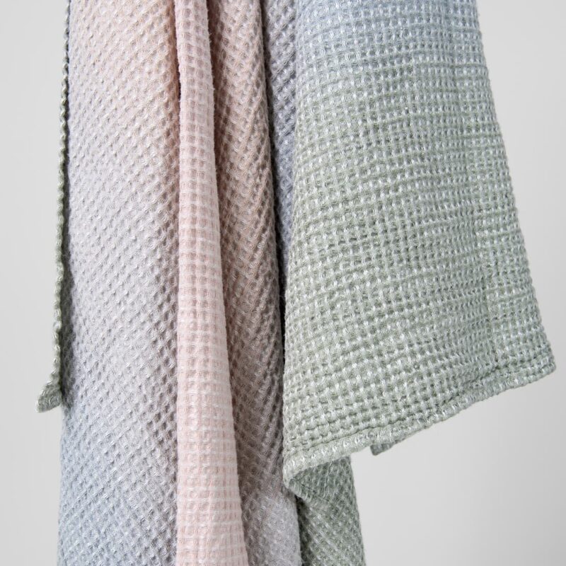 Pink grey cotton-hemp bath towel, waffle weave